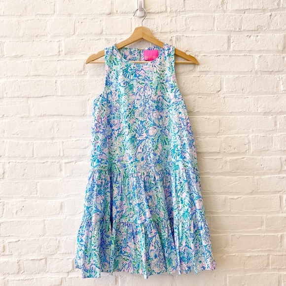Lilly Pulitzer || Trina Dress Tiered A-Line Mini Seahorse Surf Blue Soleil XXS - Picture 1 of 9